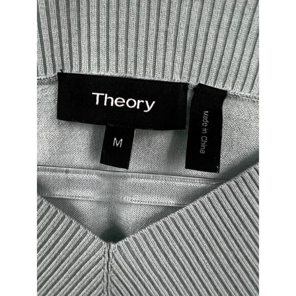 Theory Women's Deep V Neck Rib Wool Sweater Stretch Long Sleeve Mint Size M - Picture 3 of 5